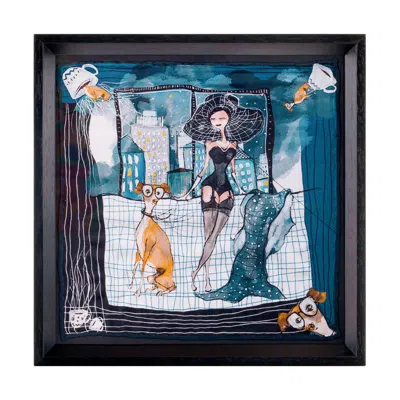 Un Poco Sophia Loren And Her Lovely Dog Framed Silk In Multi
