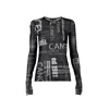 Una Berzina Women's Black Printed Sheer Mesh Top "cancel/print" In Black