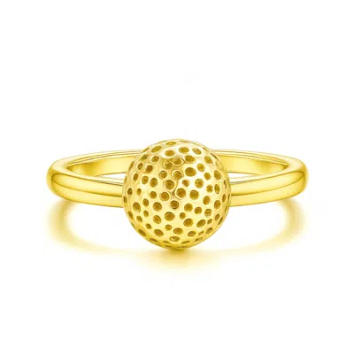Unaloe Adjustable Sterling Silver With Gold Plated Ring With Carved Sphere -  Handmade Ring For Women