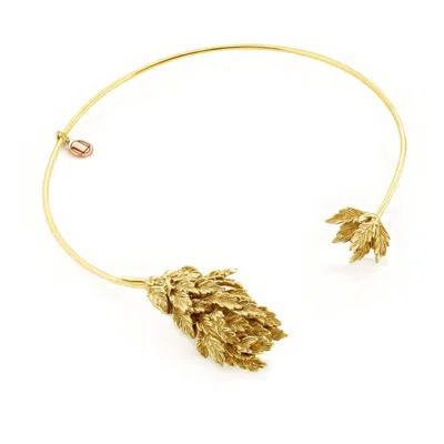 Unaloe Amazzonia Gold Vermeil Leaf Choker Necklace – Gold Plated Sculptural Collar – Luxury Italian Event J