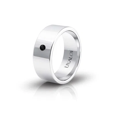 Unaloe Black / Silver Sterling Silver  Wide Band Ring With Black Stone – Bold Minimal Men's Jewelry Stateme In Black/silver