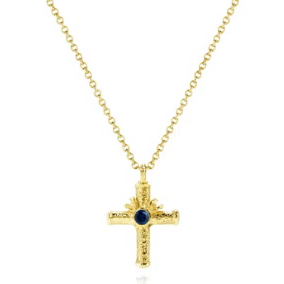 Unaloe Blue / Gold Celestial Cross Necklace With Emerald In Gold Vermeil Vermeil – Elegant Jewelry For Wome