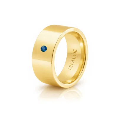 Unaloe Blue / Gold Men's Gold Plated Wide Band Ring With Natural Sapphire In Blue/gold