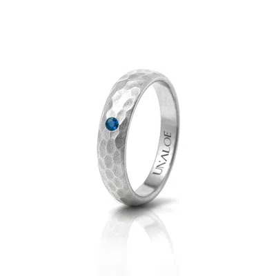 Unaloe Blue / Silver Men's Hammered Sterling Silver Band Ring With Sapphire In Blue/silver