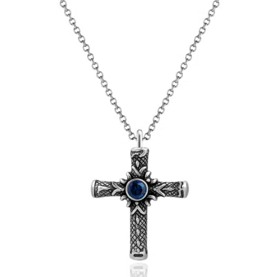 Unaloe Blue / Silver Sterling Silver Cross Necklace With Central Stone Sapphire – Jewelry For Men And Women In Multi