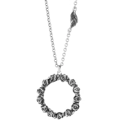 Unaloe Circle Sterling Silver Women's Necklace With Rose Wreath Pendant – Elegant Women's Jewelry