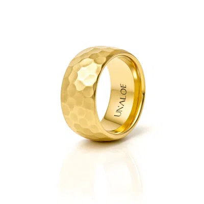 Unaloe Classic Women's Domed Silver Band With Hammered Texture- Gold Plated
