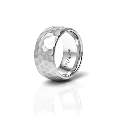 Unaloe Classic Women's Domed Silver Band With Hammered Texture