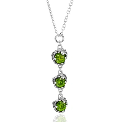 Unaloe Coleus Sterling Silver Women's Necklace With Three Green Crystal Stones – Elegant Women's Jewelry