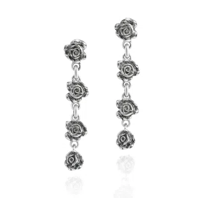 Unaloe Dangle Rose Earrings In Sterling Silver - Romantic And Artisanal - Jewellery For Women