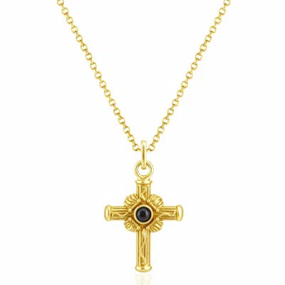 Unaloe Gold / Black Gold Vermeil Cross Necklace With Natural Black Onyx – Luxury Women's Religious Jewelry In Multi