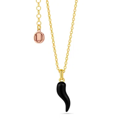 Unaloe Gold / Black Men's Black Enamel Cornicello Necklace – Italian Horn Pendant In Gold Plated In Gold/black