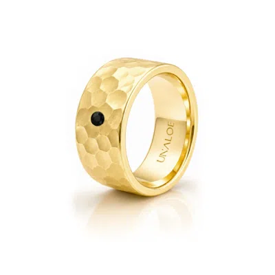 Unaloe Gold / Black Women's Gold Plated Hammered Band Ring With Black Diamond In Gold/black
