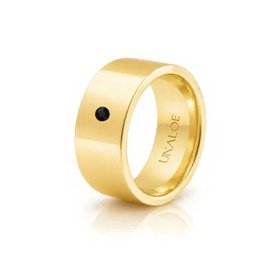 Unaloe Gold / Black Women's Gold Plated  Wide Band Ring With Black Diamond In Gold/black