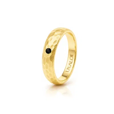 Unaloe Gold / Black Women's Hammered Gold Plated  Band Ring With Black Diamond In Gold/black