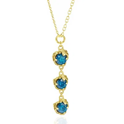 Unaloe Gold / Blue Coleus Gold Vermeil Women's Necklace With Three Blue Crystal Leaf Pendants – Elegant Wom In Multi