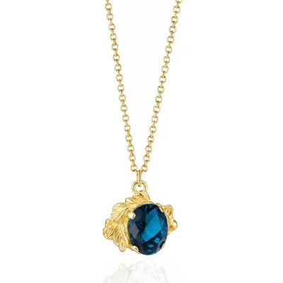 Unaloe Gold / Blue Coleus Oval Gold Plated Necklace With Royal Blue Zirconia – Elegant Women's Jewelry In Multi
