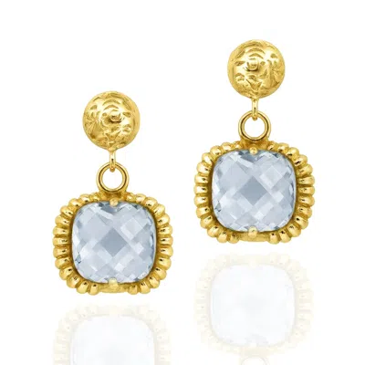 Unaloe Gold / Blue Gold Plated Blue Crystal Drop Earrings With Ornamental Engraved Design Jewelry For Women In Multi