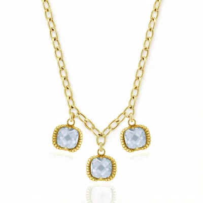Unaloe Gold / Blue Gold Plated Sterling Silver Blue Crystal Necklace – Elegant Three Stone Pendant For Wome In Multi