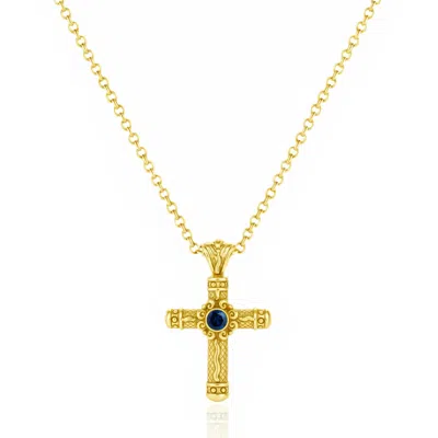 Unaloe Gold / Blue Men's Blue Sapphire Cross Necklace – Gold Plated Ornamental Pendant