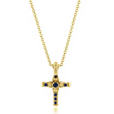 Unaloe Gold / Blue Men's Blue Sapphire Cross Necklace – Gold Plated Pendant