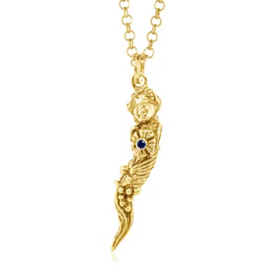 Unaloe Gold / Blue Men's Italian Horn Goddess Pendant Necklace With Sapphire –  Gold Plated