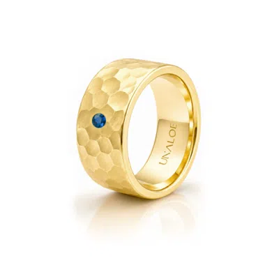 Unaloe Gold / Blue Women's Hammered  Gold Plated Wide Band Ring With Natural Sapphire In Multi
