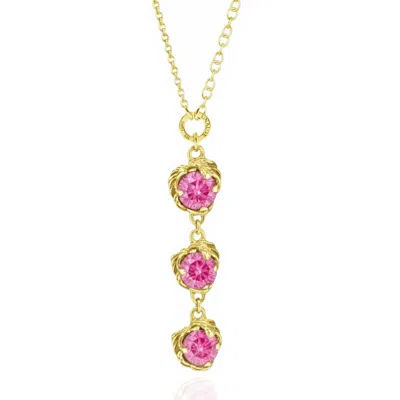 Unaloe Gold / Green Coleus Gold Vermeil Women's Necklace With Three Pink Crystal Leaf Pendants – Elegant Wo In Multi