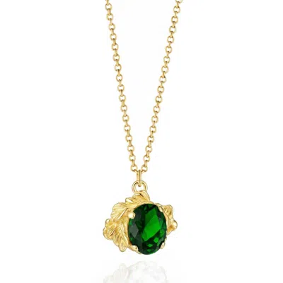 Unaloe Gold / Green Coleus Oval Gold Plated Necklace With Green Zirconia – Nature Inspired Women's Jewelry In Multi