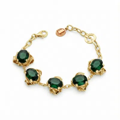 Unaloe Gold / Green Coleus Ovalis Gold Vermeil Bracelet With Green Cubic Zirconia – Luxury Adjustable Women In Multi