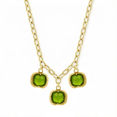 Unaloe Gold / Green Gold Plated Emerald Green Crystal Necklace – Sterling Silver Three Stone Luxury Pendant In Multi