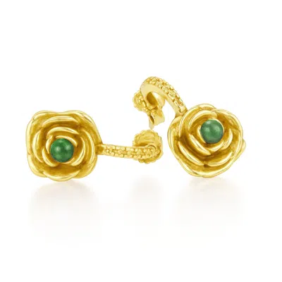 Unaloe Gold / Green Gold Plated Rose Drop Earrings With Emerald  – Earrings For Women – Jewelry For Women In Multi