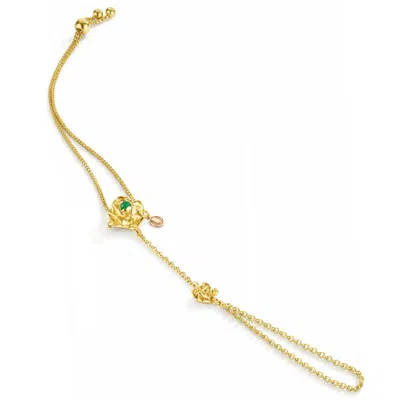 Unaloe Gold / Green Gold Plated Rose Hand Chain With Emerald – Contemporary Luxury Hand-kissed Jewelry For  In Multi