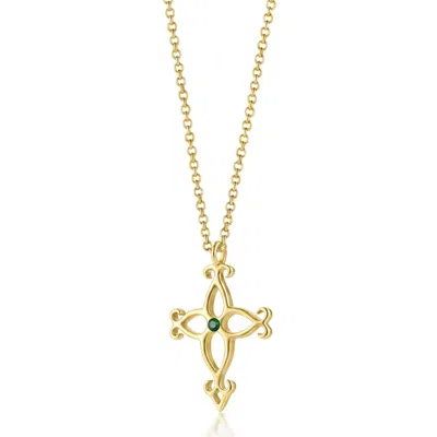 Unaloe Gold / Green Men's Emerald Cross Necklace – Gold Plated Openwork Jewellery