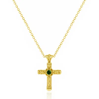 Unaloe Gold / Green Men's Gold Plated Emerald Cross Pendant – Geometric Italian Necklace