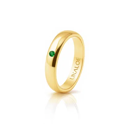 Unaloe Gold / Green Women's Gold Plated Band Ring With Natural Emerald In Gold/green