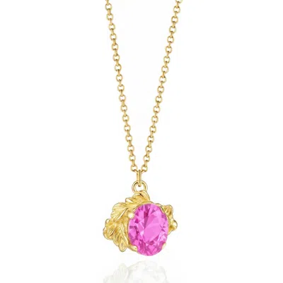 Unaloe Gold / Pink Coleus Oval Gold Vermeil Necklace With Pink Zirconia Leaf Pendant – Luxury Women's Jewel