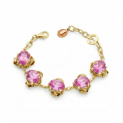 Unaloe Gold / Pink Coleus Ovalis Gold Vermeil Bracelet With Pink Cubic Zirconia – Elegant Women's Luxury Je In Multi