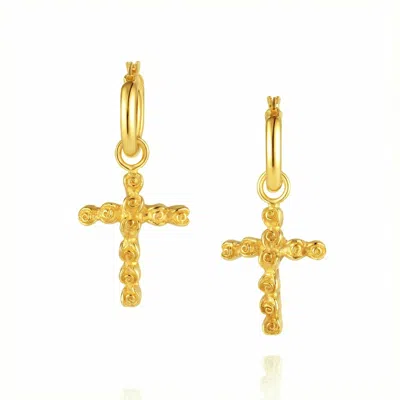 Unaloe Gold Plated Cross Hoop Earrings – Rose Detail Drop Design – Handmade Italian Jewelry For Women