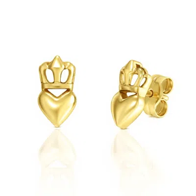 Unaloe Gold Plated Crown And Heart Earrings – Handmade Italian Jewellery For Women In Pink