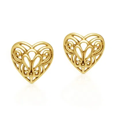 Unaloe Gold Plated Heart Stud Earrings – Openwork Filigree Design – Handmade Italian Jewelry For Women