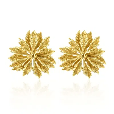 Unaloe Gold Plated Leaf Floral Stud Earrings – Botanical Statement Design – Handmade Italian Jewelry For Wo