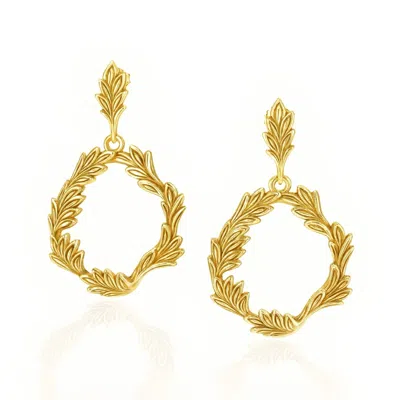 Unaloe Gold Plated Leaf Hoop Earrings – Botanical Statement Drop Earrings – Handmade Italian Jewelry For Wo