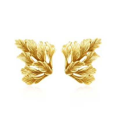 Unaloe Gold Plated Leaf Stud Earrings – Botanical Statement Design – Handmade Italian Jewelry For Women