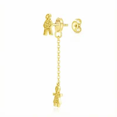 Unaloe Gold Plated Pavé Effect Stud And Chain Drop Earrings Luxury Jewelry For Women