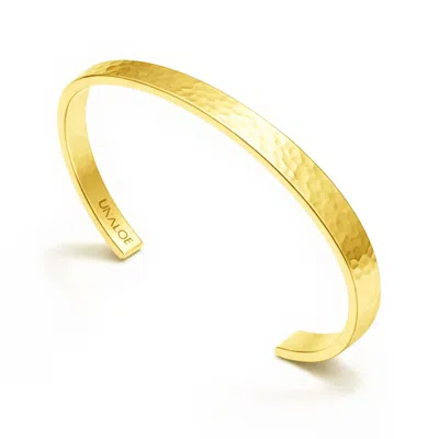 Unaloe Gold Plated Rigid Bangle For Men With Small Hammered Band – Handmade Italian Jewelry