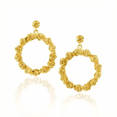 Unaloe Gold Plated Rose Hoop Earrings – Floral Statement Drop Earrings – Handmade Italian Jewelry For Women