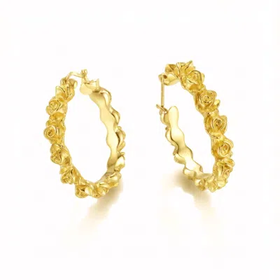 Unaloe Gold Plated Rose Hoop Earrings – Floral Statement Hoops – Handmade Italian Jewelry For Women