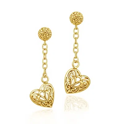 Unaloe Gold Plated Sterling Silver Dangling Heart Earrings – Romantic Filigree Design – Jewelry For Women