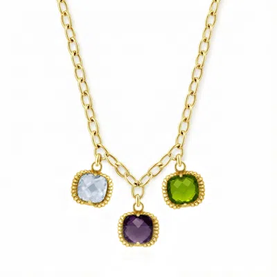 Unaloe Gold Plated Sterling Silver Multicolor Crystal Necklace – Blue, Purple & Green Three Stone Pendant F